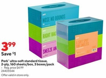 Staples Perk Ultra-Soft Standard Tissue, 2-Ply, 160 Sheets/Box,3 Boxes/ Pack offer