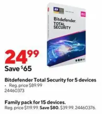 Staples Bitdefender Total Security for 5 Devices 24460373 offer