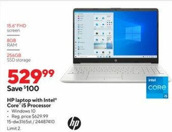 Staples HP Laptop With Intel Core i5 Processor 15-DW3165st offer
