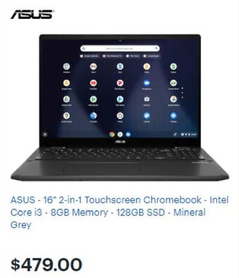 Best Buy Asus - 16" 2-in-1 Touchscreen Chromebook-Intel Core i3-8GB Memory-128GB SSD-Mineral Grey offer
