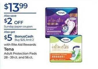 Rite Aid Tena adult protection pads offer