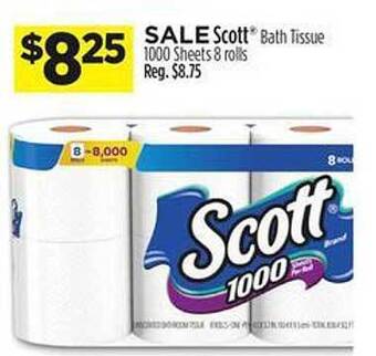 Dollar General Scott bath tissue 1000 sheets 8 rolls offer