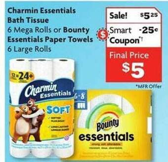 Family Dollar Charmin essentials bath tissue or bounty essentials paper towels offer