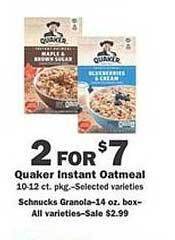 Schnucks Quaker instant oatmeal offer