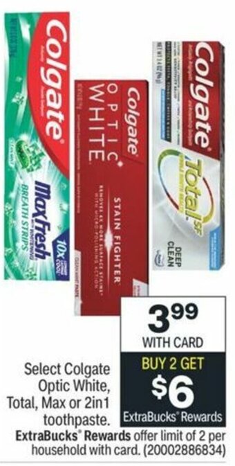 CVS Colgate Optic White,Total,Max or 2in1 Toothpaste offer