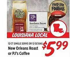 Rouses New orleans roast or pj's coffee offer