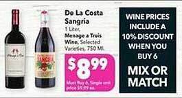 Vallarta Supermarkets De la costa sangria offer