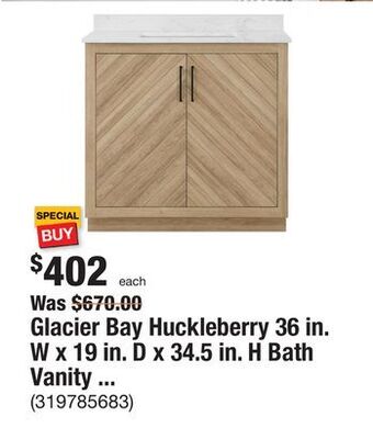 The Home Depot Glacier bay huckleberry 36 in. w x 19 in. d x 34.5 in. h bath vanity in natural oak with white cultured marble top offer