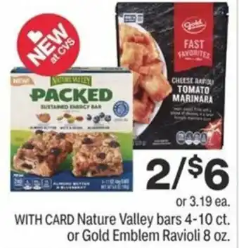 CVS Nature Valley Bars 4-10 ct or Gold Emblem Ravioli 8 oz offer