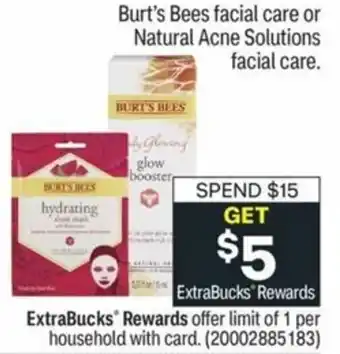 CVS Burt's Bees Facial Care or Natural Acne Solutions Facial Care offer