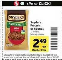 Safeway Snyder's pretzels or rounds offer