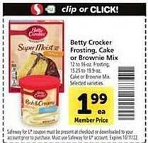 Safeway Betty crocker frosting, cake or brownie mix offer