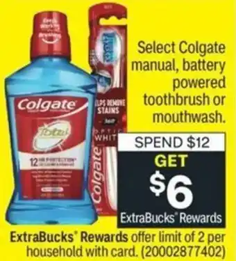 CVS Colgate Manual, Battery Powered Toothbrush or Mouthwash offer