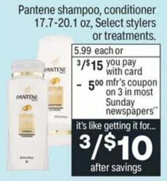 CVS Pantene Shampoo, Conditioner 17.7-20.1 oz offer