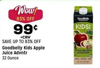 Grocery Outlet Goodbelly kids apple juice advntr offer