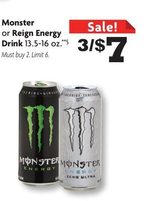 Family Dollar Monster or reign energy drink offer