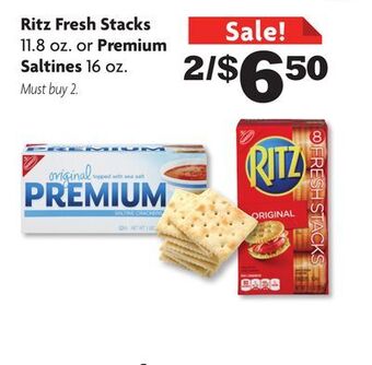 Family Dollar Ritz fresh stacks 11.8 oz. or premium saltines 16 oz. offer