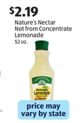 Aldi Nature's nectar not from concentrate lemonade offer