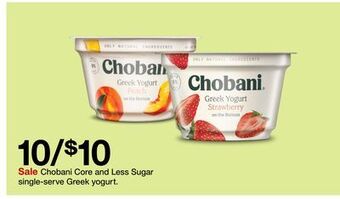 Target Chobani core and less sugar single-serve greek yogurt offer