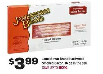 Grocery Outlet Jamestown brand hardwood smoked bacon offer