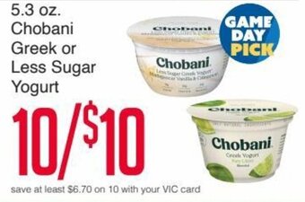 Harris Teeter Chobani Greek or Less Sugar Yogurt offer