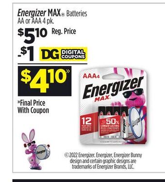 Dollar General Energizer max® batteries offer