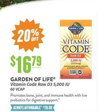 Natural Grocers Garden of life vitamin code raw d3 offer