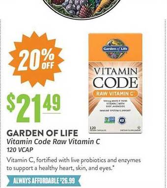 Natural Grocers Garden of life vitamin code raw vitamin c offer
