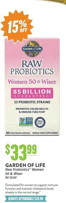 Natural Grocers Garden of life raw probiotics women 50 & wiser offer