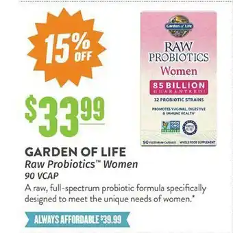 Natural Grocers Garden of life raw probiotics women offer