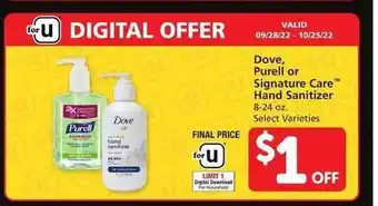 Vons Dove, purell or signature care hand sanitizer offer