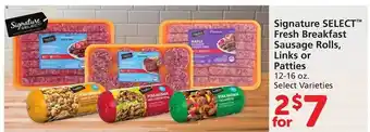 Vons Signature select fresh breakfast sausage rolls, links or patties offer