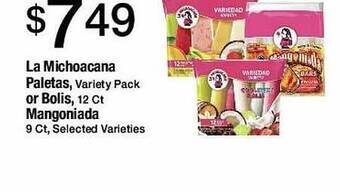 Jons International La michoacana paletas, or bolis, mangoniada offer