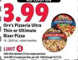 Festival Foods Orv's pizzeria ultra thin or ultimate rizer pizza offer