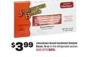 Grocery Outlet Jamestown brand hardwood smoked bacon offer