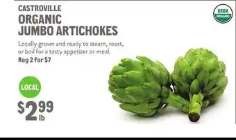 New Seasons Market Castroville organic jumbo artichokes offer