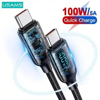 AliExpress Usams led display fast charge cable pd 100w 6a type c cable for ipad huawei xiaomi samsung phone tablet laptop cables offer