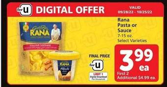 Vons Rana pasta or sauce offer