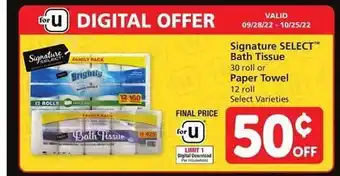 Vons Signature select bath tissue or paper towel offer