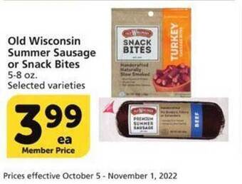 Vons Old wisconsin summer sausage or snack bites offer