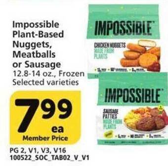 Vons Impossible plant-based nuggets, meatballs or sausage offer