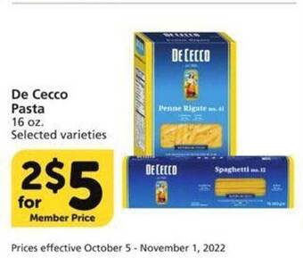 Vons De cecco pasta offer