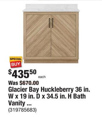The Home Depot Glacier bay huckleberry 36 in. w x 19 in. d x 34.5 in. h bath vanity in natural oak with white cultured marble top offer
