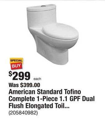 The Home Depot American standard tofino complete 1-piece 1.1 gpf dual flush elongated toilet in white with slow close seat offer