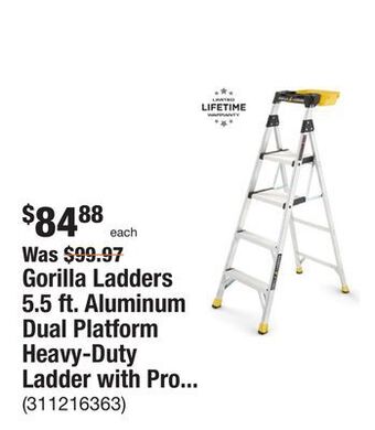 The Home Depot Gorilla ladders 5.5 ft. aluminum dual platform heavy-duty ladder with project bucket(10 ft. reach), 300 lb. capacity type ia offer