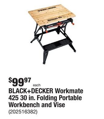 The Home Depot Black+decker workmate 425 30 in. folding portable workbench and vise offer