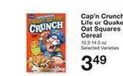 Price Chopper Cap'n crunch life or quaker oat squares cereal offer