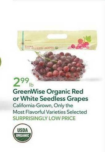 Publix Greenwise organic red or white seedless grapes offer