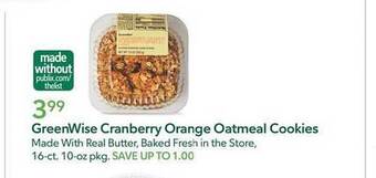 Publix Greenwise cranberry orange oatmeal cookies offer