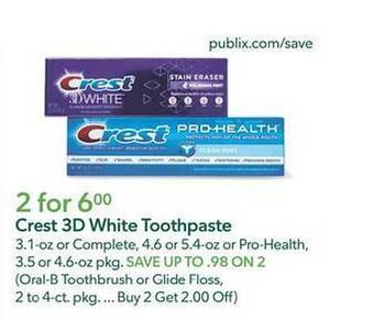 Publix Crest 3d white toothpaste offer